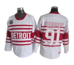 Detroit Red Wings #91 Sergei Fedorov White 75TH Vintage CCM Je...