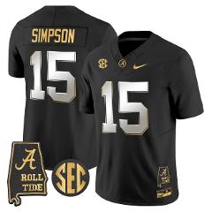 Ty Simpson Jersey #15 Alabama Crimson Tide 2025 Gold Stitched ...