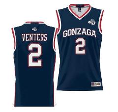 Steele Venters Jersey #2 Gonzaga Bulldogs NIL Basketball Light...