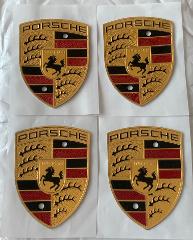 Porsche Coloured Shield Crest Wheel Cap Tin Emblems x4 OE