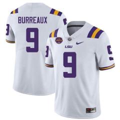 Men's LSU Tigers #9 Joe Burreaux White 2019 College National C...
