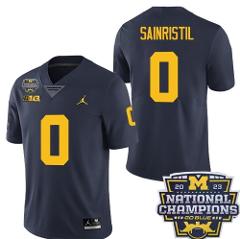 Men's Michigan Wolverines 0 Mike Sainristil Navy National Cham...