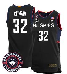 Donovan Clingan Jersey #32 UConn Huskies 2024 Back To Back Cha...